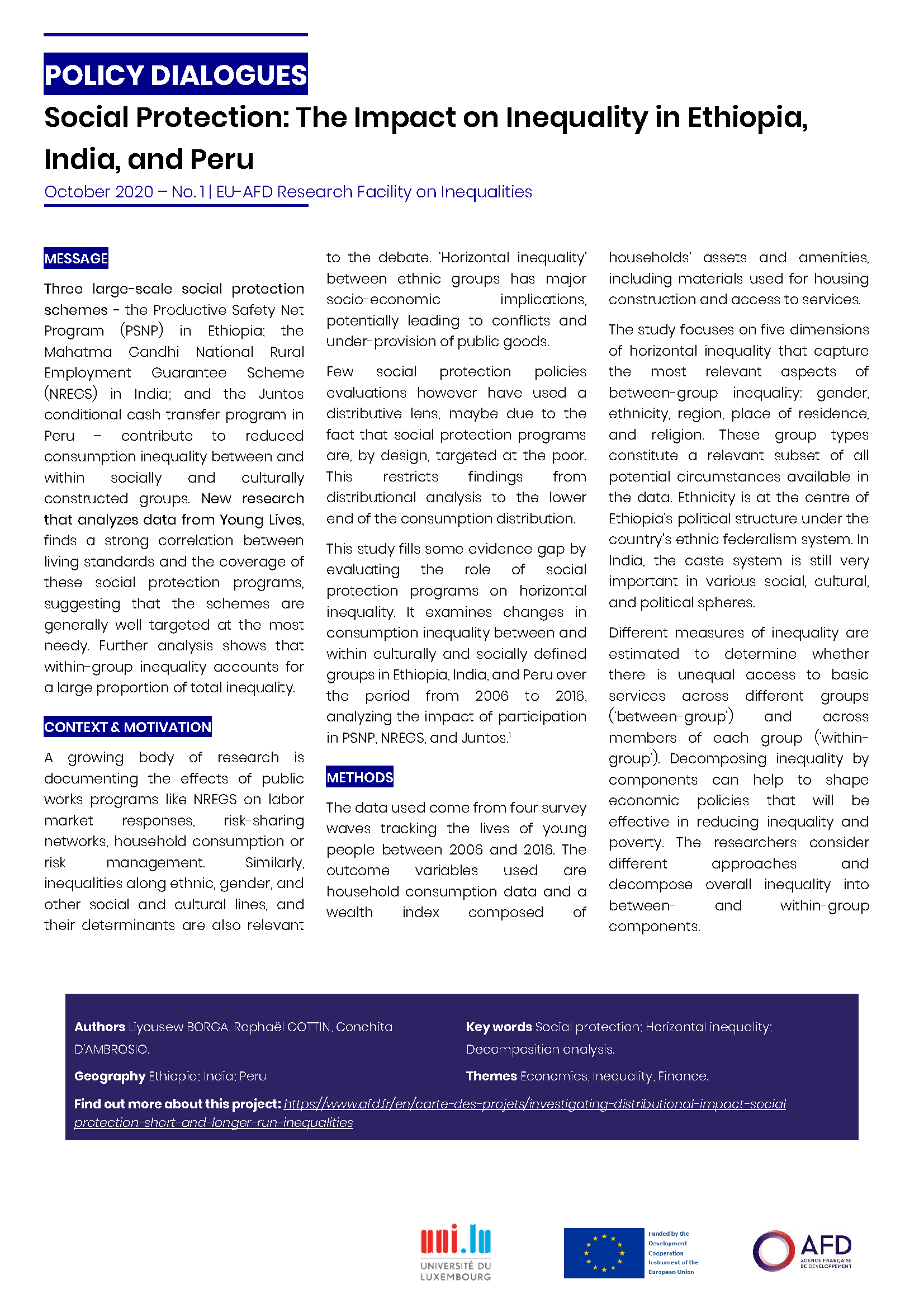 Policy dialogue on Social Protection-Inequality Ethiopia India Peru